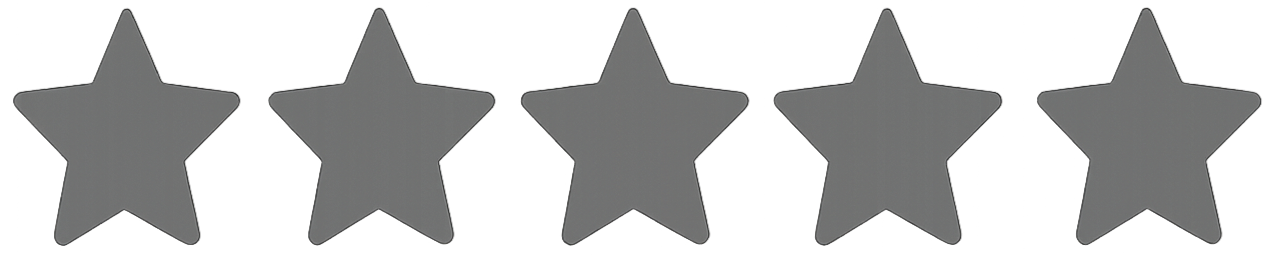 ich benötige 5 graue Bewertungssternchen in reihe. Alle sterne sollen gefüllt sein. Der Hintergrund soll transparent sein.